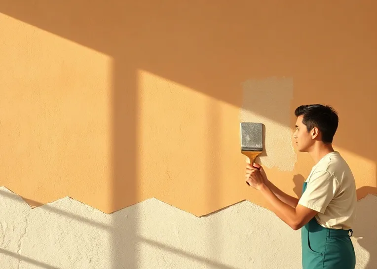 Application d'un enduit décoratif à la lisseuse sur un mur