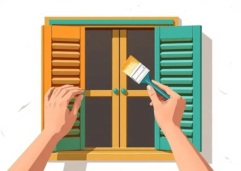 Mise en peinture au pinceau de volets et d'encadrements en bois